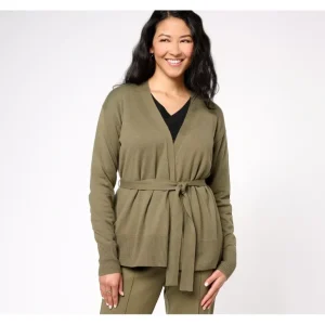 Encore by Idina Menzel Fine Gauge Wrap Front Belted Cardigan - a world of fashionable women's clothing, including a wide selection of dresses and trendy accessories.> Hat