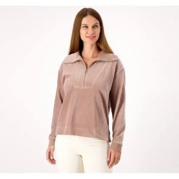 Encore by Idina Menzel Half Zip Corded Velour Mock Neck Top - a world of fashionable women's clothing, including a wide selection of dresses and trendy accessories.> Hat