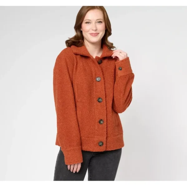 Encore by Idina Menzel Open Collar Relaxed Fit Sherpa Car Coat - a world of fashionable women's clothing, including a wide selection of dresses and trendy accessories.> Coats