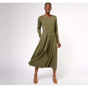 Dresses<Encore by Idina Menzel Regular Long Sleeve Swing Midi Dress - a world of fashionable women's clothing, including a wide selection of dresses and trendy accessories.