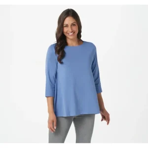 Fashion<Essentials Boatneck 3/4-Sleeve Swing Top - a world of fashionable women's clothing, including a wide selection of dresses and trendy accessories.