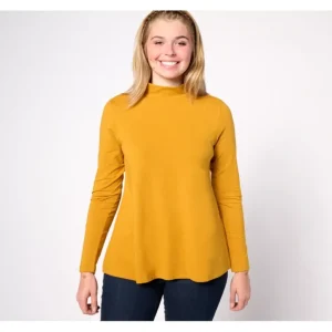 Fashion<Essentials Favorite Jersey L/S Mock Neck Swing Top - a world of fashionable women's clothing, including a wide selection of dresses and trendy accessories.