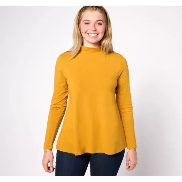 Fashion<Essentials Favorite Jersey L/S Mock Neck Swing Top - a world of fashionable women's clothing, including a wide selection of dresses and trendy accessories.