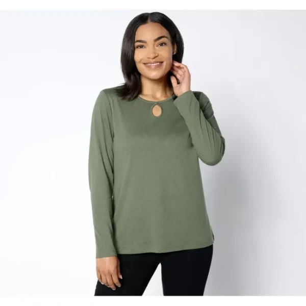 Dresses<Essentials Luxe Jersey Long Sleeve Keyhole Top - a world of fashionable women's clothing, including a wide selection of dresses and trendy accessories.