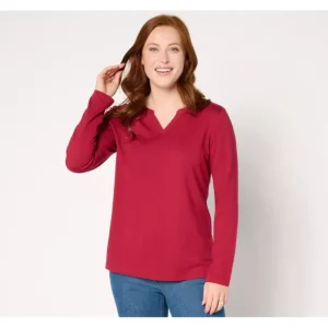 Fashion<Essentials Luxe Jersey Split V-Neck Long Sleeve Top - a world of fashionable women's clothing, including a wide selection of dresses and trendy accessories.