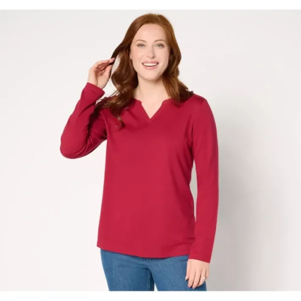 Fashion<Essentials Luxe Jersey Split V-Neck Long Sleeve Top - a world of fashionable women's clothing, including a wide selection of dresses and trendy accessories.