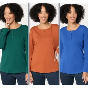 Fashion<Essentials Perfect Jersey 3-Pack Long Sleeve Henleys - a world of fashionable women's clothing, including a wide selection of dresses and trendy accessories.