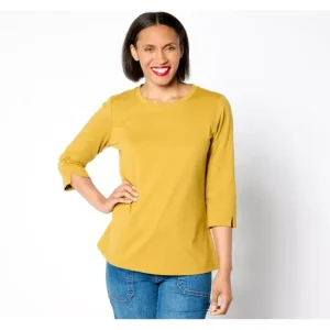 Fashion<Essentials Perfect Jersey Round-Neck 3/4-Sleeve Top - a world of fashionable women's clothing, including a wide selection of dresses and trendy accessories.