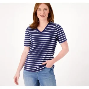 Fashion<Essentials Printed Perfect Jersey V-Neck Short Sl Top - a world of fashionable women's clothing, including a wide selection of dresses and trendy accessories.