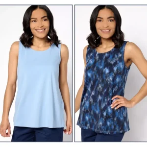 Essentials Printed/Solid Jersey 2-Pack Swing Tank Tops - a world of fashionable women's clothing, including a wide selection of dresses and trendy accessories.> Hat