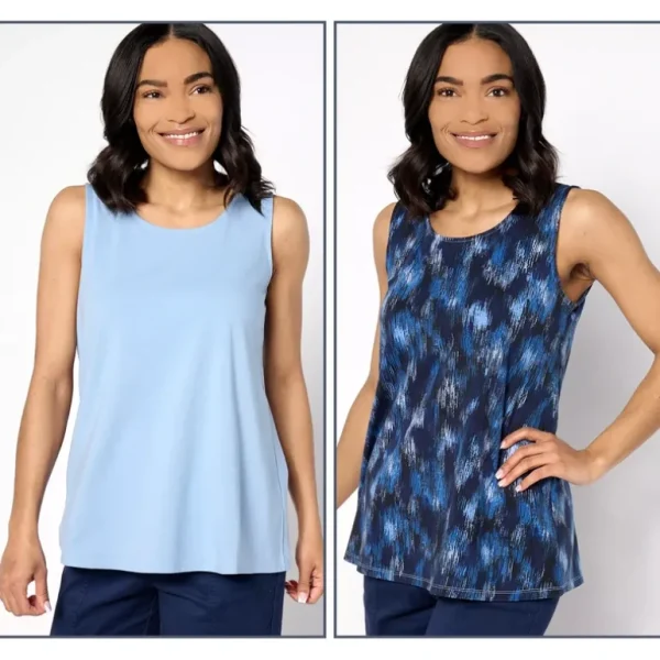 Essentials Printed/Solid Jersey 2-Pack Swing Tank Tops - a world of fashionable women's clothing, including a wide selection of dresses and trendy accessories.> Hat