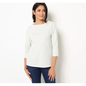 Fashion<Essentials Striped Jersey Boatneck 3/4 Sleeve Top - a world of fashionable women's clothing, including a wide selection of dresses and trendy accessories.