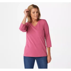 Fashion<Essentials V-Neck 3/4-Sleeve Top - a world of fashionable women's clothing, including a wide selection of dresses and trendy accessories.