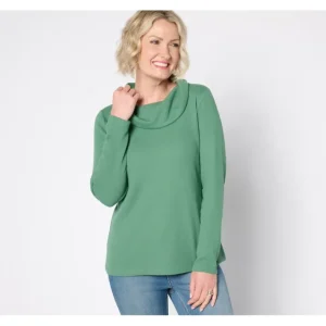Fashion<Essentials Waffle Knit Long-Sleeve Cowl Neck Top - a world of fashionable women's clothing, including a wide selection of dresses and trendy accessories.