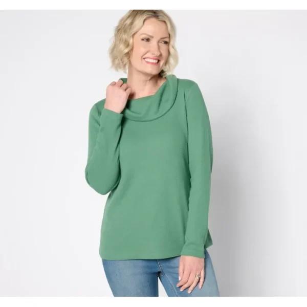 Fashion<Essentials Waffle Knit Long-Sleeve Cowl Neck Top - a world of fashionable women's clothing, including a wide selection of dresses and trendy accessories.