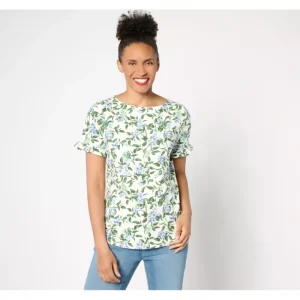 Fashion<Favorite Jersey Boat Neck Short Sleeve Top w/ Ruffle Trim - a world of fashionable women's clothing, including a wide selection of dresses and trendy accessories.