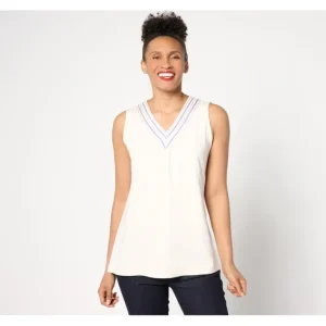 Fashion<Favorite Jersey Embroidered V-Neck Top - a world of fashionable women's clothing, including a wide selection of dresses and trendy accessories.