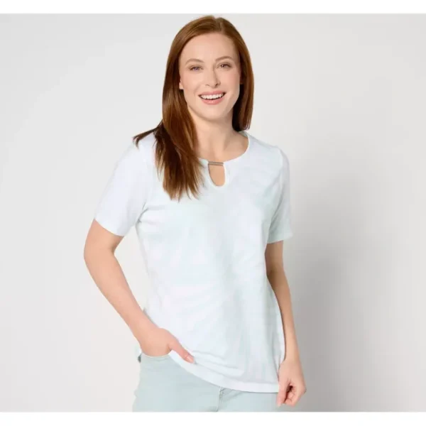 Shop All<Favorite Jersey Palm Print Short Sleeve Top - a world of fashionable women's clothing, including a wide selection of dresses and trendy accessories.