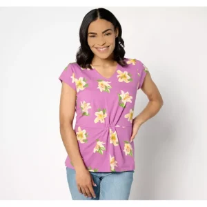 Fashion<Favorite Jersey Printed Floral V-Neck Cap Sleeve Top - a world of fashionable women's clothing, including a wide selection of dresses and trendy accessories.