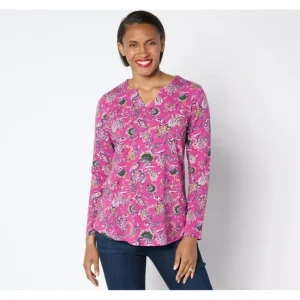 Fashion<Favorite Jersey Printed Split Neck Top - a world of fashionable women's clothing, including a wide selection of dresses and trendy accessories.