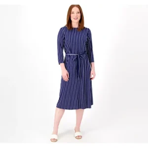 Dresses<Girl With Curves Petite Striped Knit Jersey Dress - a world of fashionable women's clothing, including a wide selection of dresses and trendy accessories.