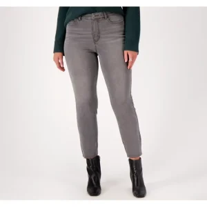 Girl With Curves Raw Hem Gray Wash Petite Girlfriend Jean - a world of fashionable women's clothing, including a wide selection of dresses and trendy accessories.> Hat