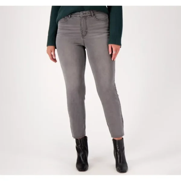 Girl With Curves Raw Hem Gray Wash Petite Girlfriend Jean - a world of fashionable women's clothing, including a wide selection of dresses and trendy accessories.> Hat