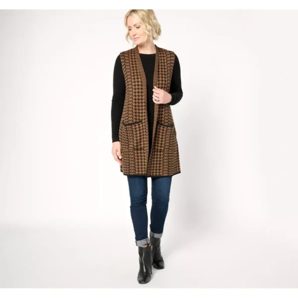 GRAVER Susan Graver Petite Jacquard Knit Open Front Vest - a world of fashionable women's clothing, including a wide selection of dresses and trendy accessories.> Hat