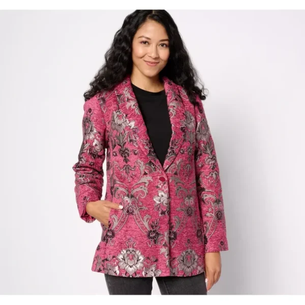 GRAVER Susan Graver Petite Jacquard Tapestry Notch Collar Jacket - a world of fashionable women's clothing, including a wide selection of dresses and trendy accessories.> Hat