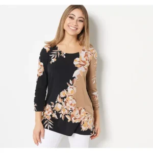 GRAVER Susan Graver Printed Liquid Knit Tunic w/ Ruched Sleeves - a world of fashionable women's clothing, including a wide selection of dresses and trendy accessories.> Hat