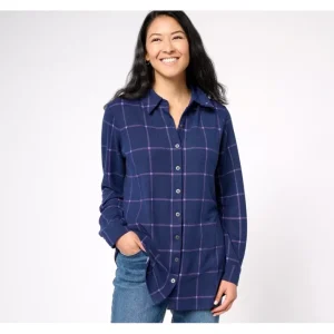 Fashion<Heavenly Jersey Petite Plaid Button Front Tunic w/ Pocket - a world of fashionable women's clothing, including a wide selection of dresses and trendy accessories.