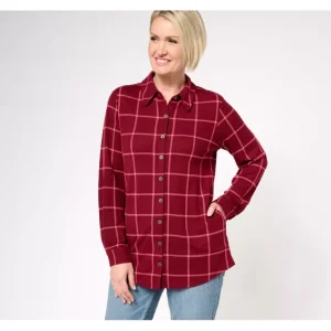 Fashion<Heavenly Jersey Regular Plaid Button Front Tunic w/ Pocket - a world of fashionable women's clothing, including a wide selection of dresses and trendy accessories.