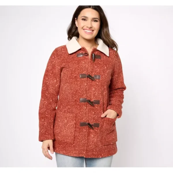Shop All<Heritage Fleece Bonded Sherpa Jacket with Toggles - a world of fashionable women's clothing, including a wide selection of dresses and trendy accessories.