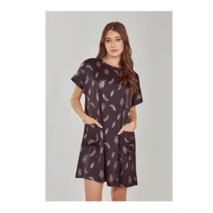 Dresses<iCollection Foil Feather Print Short Sleeve Lounge Dress - a world of fashionable women's clothing, including a wide selection of dresses and trendy accessories.
