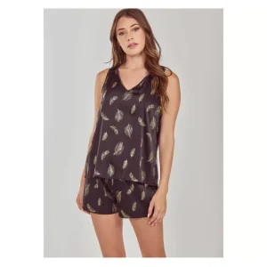 iCollection Foil Feather Print Tank Short Pajama Lounge Set - a world of fashionable women's clothing, including a wide selection of dresses and trendy accessories.> Hat