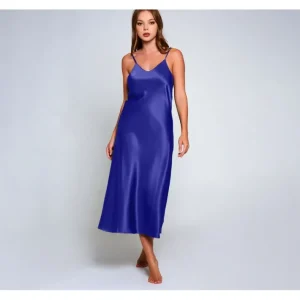 Dresses<iCollection Satin Glossy Midi Sleep Dress in Sapphire Blue - a world of fashionable women's clothing, including a wide selection of dresses and trendy accessories.