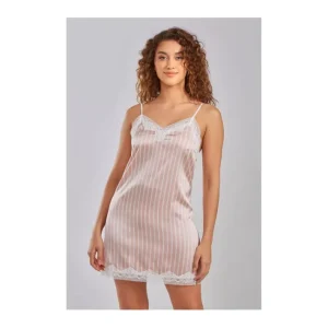 Dresses<iCollection Satin Stripe Chemise Lounge Dress w/ Lace Trim - a world of fashionable women's clothing, including a wide selection of dresses and trendy accessories.
