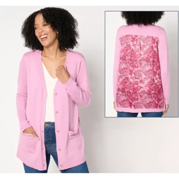 Shop All<Inspired by Susan Graver Mixed Media Print Cardigan - a world of fashionable women's clothing, including a wide selection of dresses and trendy accessories.