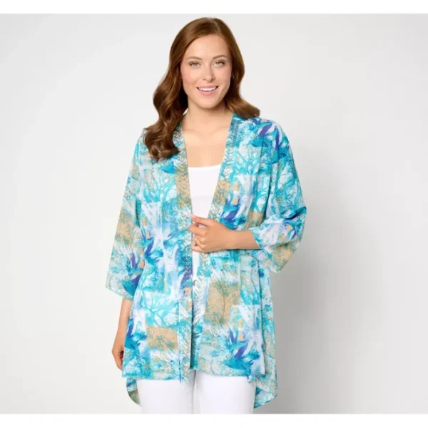 Shop All<Inspired by Susan Graver Printed Chiffon Open Topper - a world of fashionable women's clothing, including a wide selection of dresses and trendy accessories.