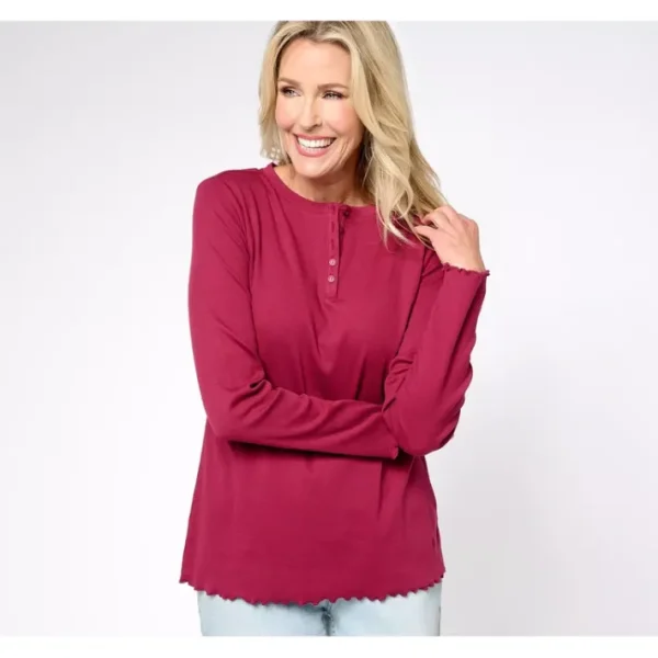 Shop All<Isaac Mizrah Live! Essentials Pima Cotton Rib Long Sleeve Top - a world of fashionable women's clothing, including a wide selection of dresses and trendy accessories.
