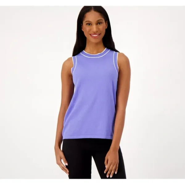 Shop All<Isaac Mizrah Live! Sleeveless Sweater with Tipped Trim - a world of fashionable women's clothing, including a wide selection of dresses and trendy accessories.