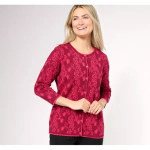 Isaac Mizrahi Live! 3/4 Sleeve Floral Jacquard Cardigan - a world of fashionable women's clothing, including a wide selection of dresses and trendy accessories.> Hat