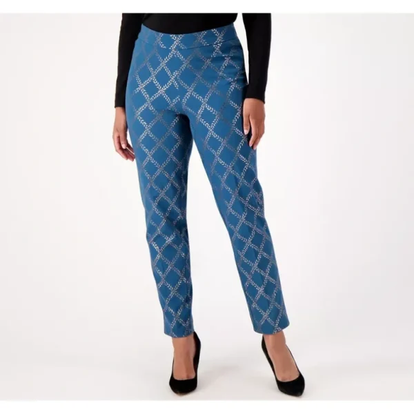 Isaac Mizrahi Live! Always Isaac Regular 24/7 Stretch Foil Pant - a world of fashionable women's clothing, including a wide selection of dresses and trendy accessories.> Hat