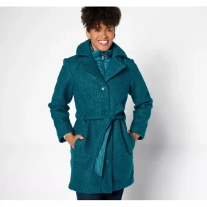 Isaac Mizrahi Live! Boucle Belted Coat w/ Nylon Accents - a world of fashionable women's clothing, including a wide selection of dresses and trendy accessories.> Coats