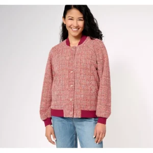 Isaac Mizrahi Live! Boucle Tweed Bomber Jacket - a world of fashionable women's clothing, including a wide selection of dresses and trendy accessories.> Hat