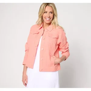 Isaac Mizrahi Live! Bridgehampton Cotton Gauze Jacket - a world of fashionable women's clothing, including a wide selection of dresses and trendy accessories.> Hat