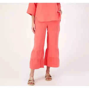 Isaac Mizrahi Live! Bridgehampton Regular Gauze Wide Leg Pants - a world of fashionable women's clothing, including a wide selection of dresses and trendy accessories.> Hat