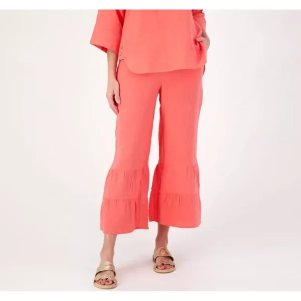 Isaac Mizrahi Live! Bridgehampton Regular Gauze Wide Leg Pants - a world of fashionable women's clothing, including a wide selection of dresses and trendy accessories.> Hat