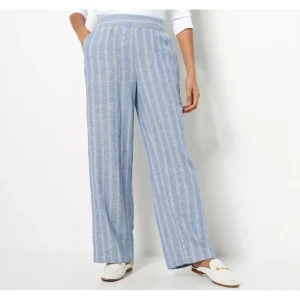 Isaac Mizrahi Live! Bridgehampton Striped Wide Leg Linen Pant - a world of fashionable women's clothing, including a wide selection of dresses and trendy accessories.> Hat