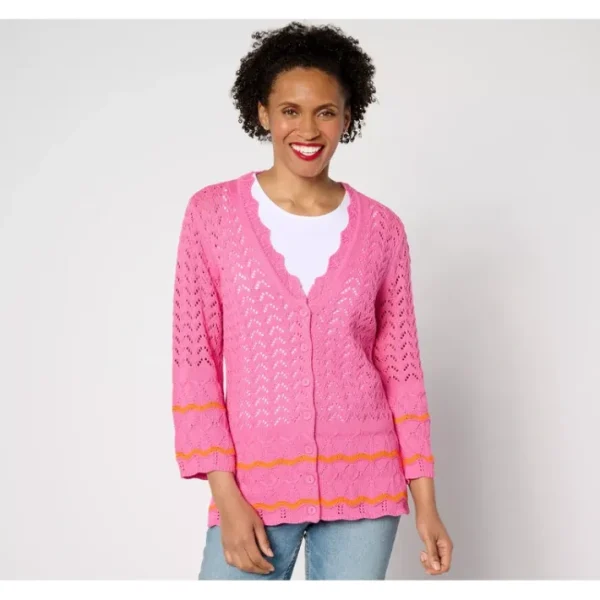 Shop All<Isaac Mizrahi Live! Button Front Pointelle Cardigan - a world of fashionable women's clothing, including a wide selection of dresses and trendy accessories.